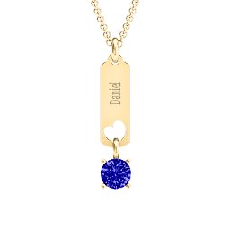 Love Tag Pendant with Round Stone in 18K Gold Plated Silver with Blue Sapphire