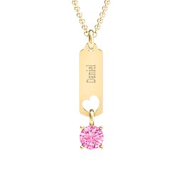 Love Tag Pendant with Round Stone in 18K Gold Plated Silver with Pink Tourmaline