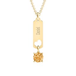 Love Tag Pendant with Round Stone in 18K Gold Plated Silver with Citrine