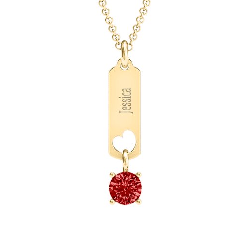 Love Tag Pendant with Round Stone – 18K Gold Plated Silver with Garnet
