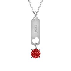 Love Tag Pendant with Round Stone – Sterling Silver with Garnet