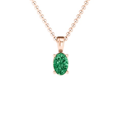 Elegant Oval Stone Pendant – 10K Rose Gold with Emerald