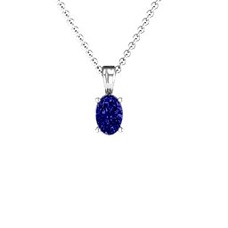 Elegant Oval Stone Pendant in 925 Sterling Silver with Blue Sapphire