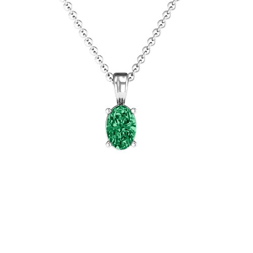 Elegant Oval Stone Pendant – Sterling Silver with Emerald
