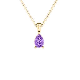 Elegant Pear Stone Pendant in 18K Gold Plated Silver with Amethyst