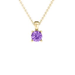 Elegant Round Stone Pendant in 18K Gold Plated Silver with Amethyst