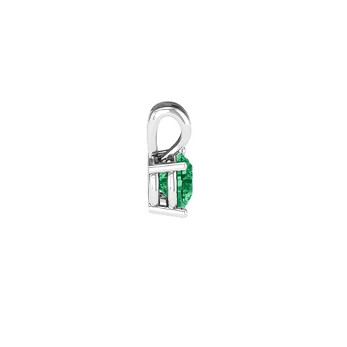 Elegant Round Stone Pendant – 14K White Gold with Emerald