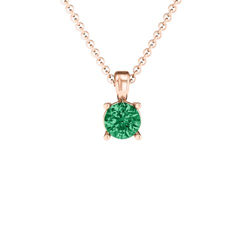 Elegant Round Stone Pendant – 10K Rose Gold with Emerald