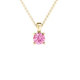 Elegant Round Stone Pendant in 18K Gold Plated Silver with Pink Tourmaline