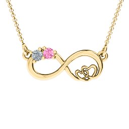 Double the Love Infinity Pendant in 10K Solid Yellow Gold with Cubic Zirconia and Pink Tourmaline