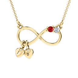 Twice the Love Infinity Pendant in 10K Solid Yellow Gold with Garnet and Cubic Zirconia