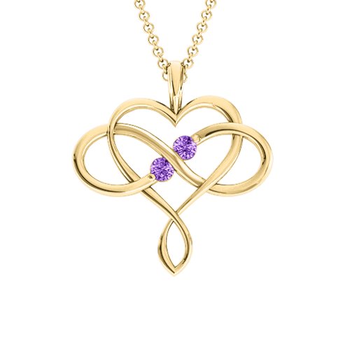 Soul Mates Infinity Birthstone Pendant – 18K Gold Plated Silver with Amethyst