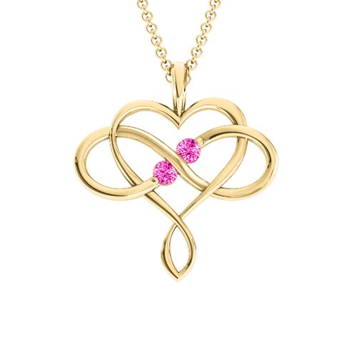 Soul Mates Infinity Birthstone Pendant – 18K Gold Plated Silver with Pink Tourmaline