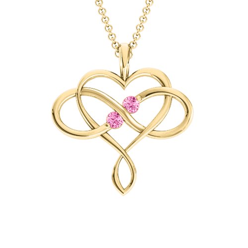Soul Mates Infinity Birthstone Pendant – 18K Gold Plated Silver with Pink Tourmaline