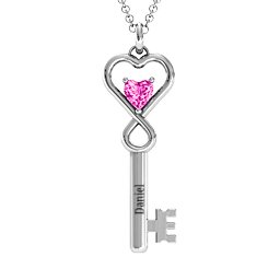 Key to Her Heart Infinity Pendant in 925 Sterling Silver with Pink Tourmaline