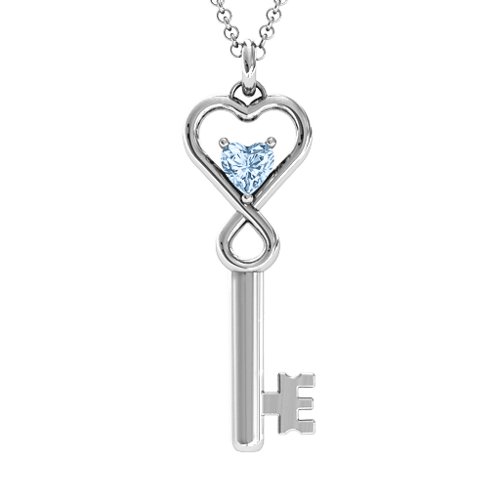 Key to Her Heart Infinity Pendant – Sterling Silver with Aquamarine