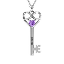 Infinitely in Love Key Pendant in 925 Sterling Silver with Amethyst