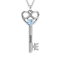 Infinitely in Love Key Pendant in 925 Sterling Silver with Aquamarine