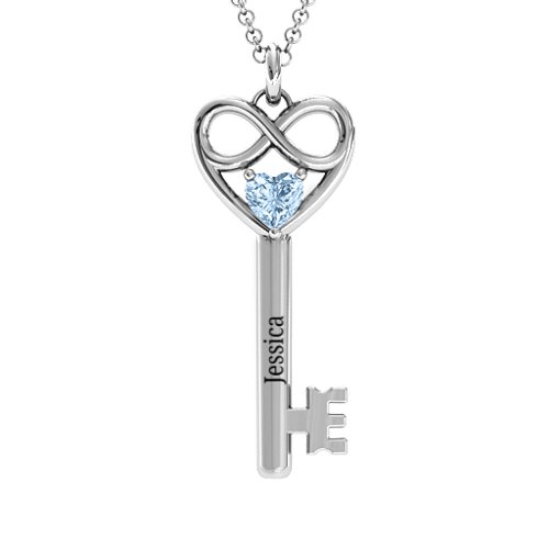 Infinitely in Love Key Pendant – Sterling Silver with Aquamarine