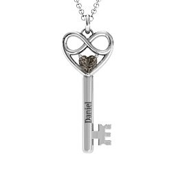 Infinitely in Love Key Pendant in 925 Sterling Silver with Smokey Quartz