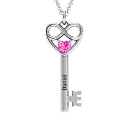 Infinitely in Love Key Pendant in 925 Sterling Silver with Pink Tourmaline