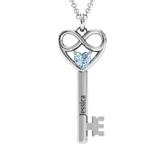 Infinitely in Love Key Pendant – 10K Yellow Gold with Aquamarine