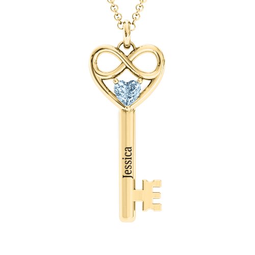 Infinitely in Love Key Pendant – 10K Yellow Gold with Aquamarine