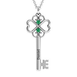 Hearts and Clover Infinity Key Pendant in 925 Sterling Silver with Emerald