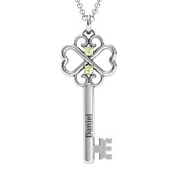 Hearts and Clover Infinity Key Pendant in 925 Sterling Silver with Peridot