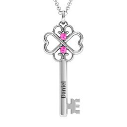 Hearts and Clover Infinity Key Pendant in 925 Sterling Silver with Pink Tourmaline