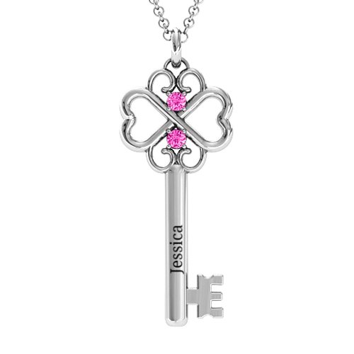 Hearts and Clover Infinity Key Pendant – Sterling Silver with Pink Tourmaline