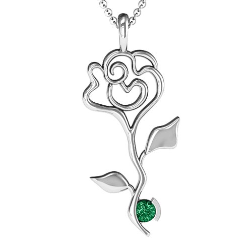 Enchanted Rose Pendant – Sterling Silver with Emerald