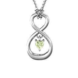 Dangling Heart Infinity Pendant in 925 Sterling Silver with Peridot