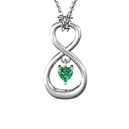 Dangling Heart Infinity Pendant in 925 Sterling Silver with Emerald