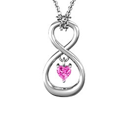 Dangling Heart Infinity Pendant in 925 Sterling Silver with Pink Tourmaline