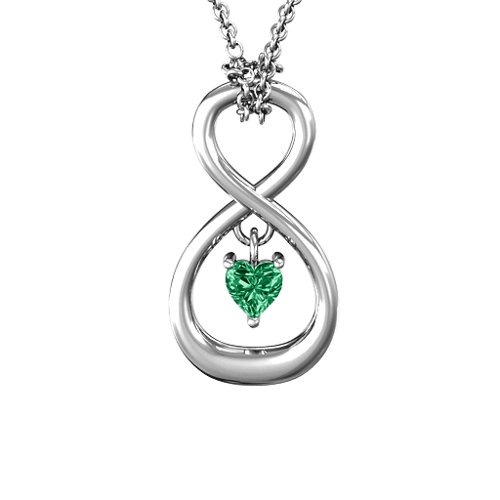 Dangling Heart Infinity Pendant – Sterling Silver with Emerald