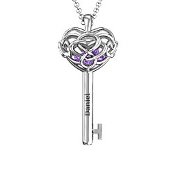 Infinitely in Love Caged Key Pendant in 925 Sterling Silver with Amethyst, Pink Tourmaline, and Citrine