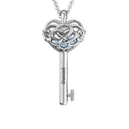 Infinitely in Love Caged Key Pendant in 925 Sterling Silver with Aquamarine, Pink Tourmaline, and Citrine