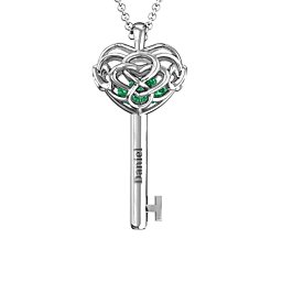 Infinitely in Love Caged Key Pendant in 925 Sterling Silver with Emerald, Pink Tourmaline, and Citrine