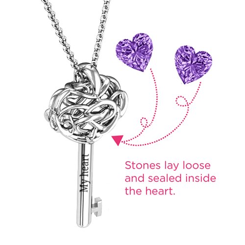 Infinitely in Love Caged Key Pendant – Sterling Silver with Amethyst