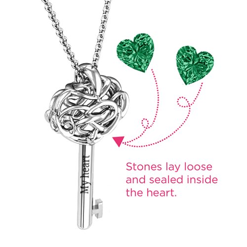 Infinitely in Love Caged Key Pendant – Sterling Silver with Emerald
