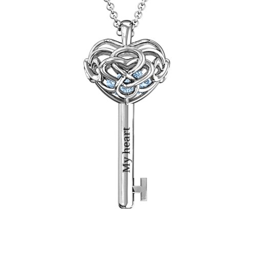 Infinitely in Love Caged Key Pendant – Sterling Silver with Aquamarine