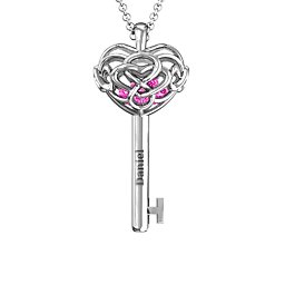 Infinitely in Love Caged Key Pendant in 925 Sterling Silver with Pink Tourmaline and Citrine