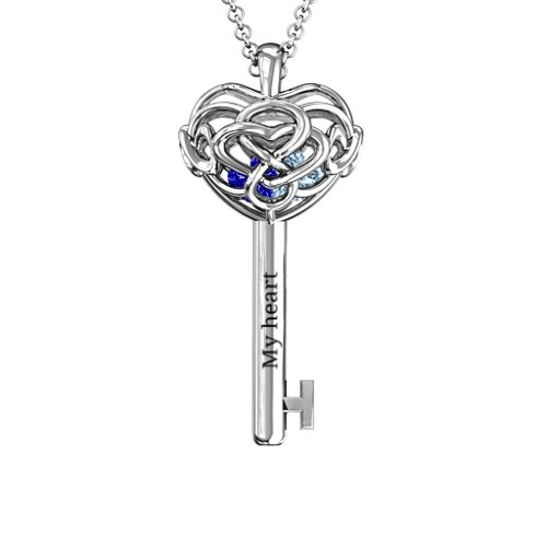 Infinitely in Love Caged Key Pendant – Sterling Silver with Blue Sapphire and Aquamarine