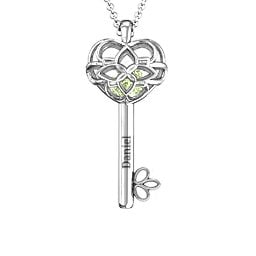 “Beautiful Blossoms” Caged Key Pendant in 925 Sterling Silver with Peridot, Emerald, and Cubic Zirconia