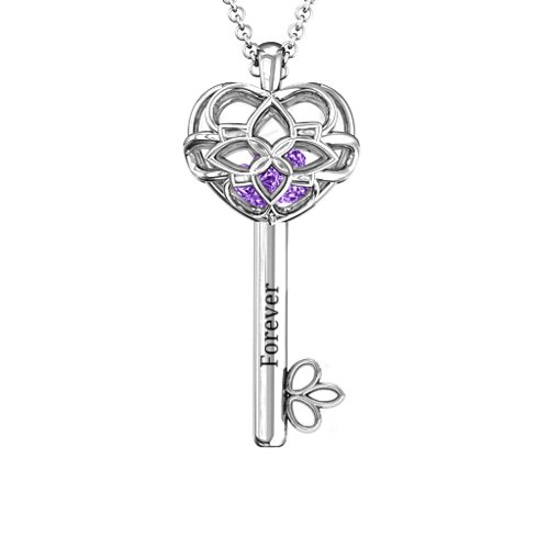 “Beautiful Blossoms” Caged Key Pendant – Sterling Silver with Amethyst