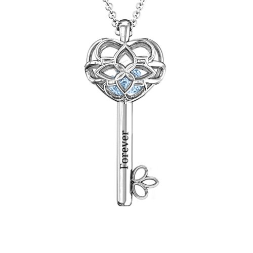 “Beautiful Blossoms” Caged Key Pendant – Sterling Silver with Aquamarine