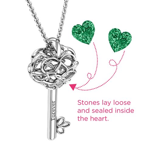 “Beautiful Blossoms” Caged Key Pendant – Sterling Silver with Emerald
