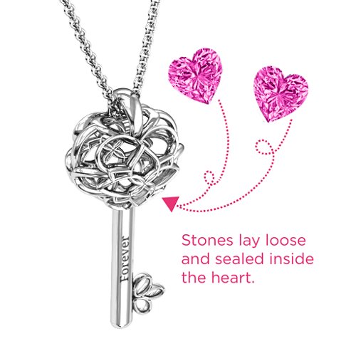 “Beautiful Blossoms” Caged Key Pendant – Sterling Silver with Pink Tourmaline
