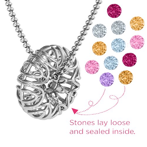 Endless Love Caged Stones Pendant – Sterling Silver with Amethyst, Citrine, Pink Tourmaline, Aquamarine, Ruby, and Cubic Zirconia